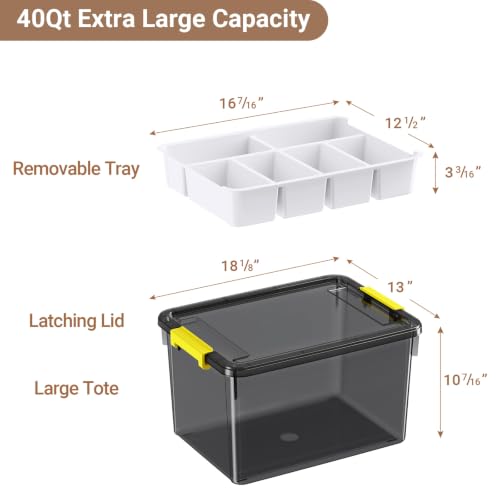 40Qt Stackable Storage Bins with Lid Tray Craft Box Organizer, 1Pack,GY | Clear Plastic Latching Boxes Organizers with Dividers Portable Containers for Arts & Crafts, Home Office Classroom Car Trunk - color: Clear Grey, size: 40QT-1Pack