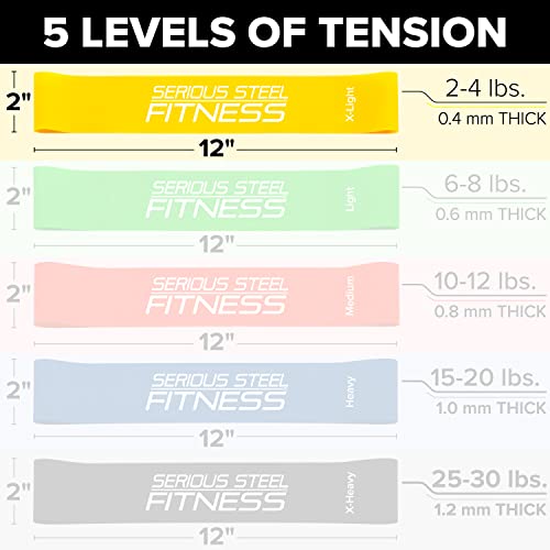 Serious Steel Fitness Mini Resistance Loop Bands | Rehab and Prehab Stretch Bands | 12" Exercise Workout Bands (Sets of 5 Pack and Sets of 10 Pack Trainer Options Available!) - color: X-Light 10 Pack (2" x 12")