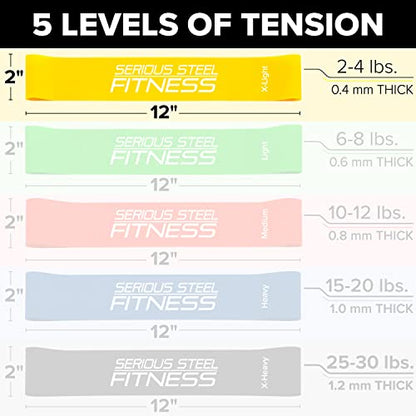 Serious Steel Fitness Mini Resistance Loop Bands | Rehab and Prehab Stretch Bands | 12" Exercise Workout Bands (Sets of 5 Pack and Sets of 10 Pack Trainer Options Available!) - color: X-Light 10 Pack (2" x 12")