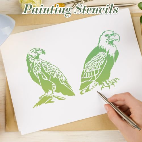 Eagle Stencils for Crafts Reusable 16Pcs Stencils(6X6 Inch) | DIY Art Painting Stencil Furniture Decor Kit for Wood Embroidery Wall Silk Screen Journaling - color: Eagle 2