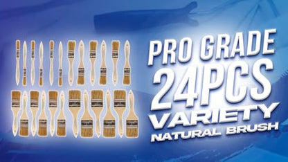 Pro Grade Chip Brushes, Disposable Paint Brushes, Assorted Sizes, 24 Piece | Natural bristle, wood handle | 4 widths, 6 of each | For stain, varnish & glue | Cabinets, furniture, crafts - size: 24Pc. Var.