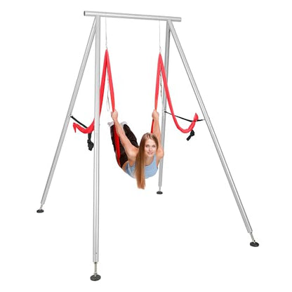 KUAFU Yoga Stand with Yoga Swing Inversion Portable Stand Yoga Frame Yoga Sling Inversion Equipment Steel Silvery for Indoor and Outdoor Triangle Structure