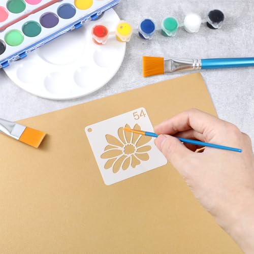 64 pcs Small Stencils for Crafts, Reusable 3 Inch Stencils, Including Flower Plant & Butterfly Patterns, DIY Craft Paint Great Templates for Painting on Wood, Fabric, Wall, Rock & Home Decor