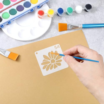 64 pcs Small Stencils for Crafts, Reusable 3 Inch Stencils, Including Flower Plant & Butterfly Patterns, DIY Craft Paint Great Templates for Painting on Wood, Fabric, Wall, Rock & Home Decor