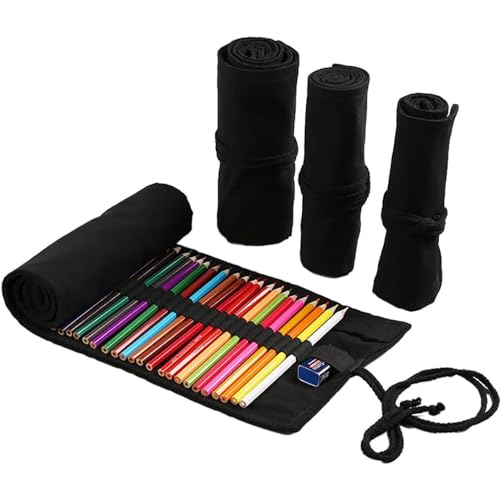 DIYOMR 12/24/36/72 Slots Pencil Wrap Pencil Rolls, Artist Colored Pencil Roll Up Bag Short Brush Pouch Case Pencils Organizer for Drawing Coloring and Sketching, No Pencils (Black, 12slots), PCD1098 - color: Black, size: 12slots