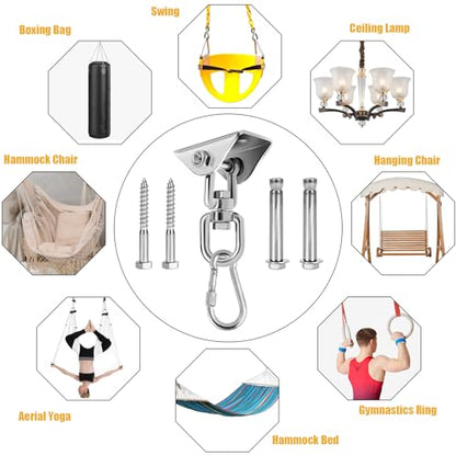 Hammock Hanging Kit Heavy Duty 360° Rotating Hanging Swing Hooks Stainless Steel Hammock Chair Hanging Kit Swing Ceiling Hook Snap with 1200LB Capacity for Yoga, Gym, Wood, Concrete (Silver) - color: Silver