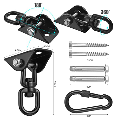 Hammock Hanging Kit,Hanging Chair Hardware 360°Rotating 1000 lb Capacity Hammock Hooks Heavy Duty,Hammock Chair Hanging Kit & Swing Ceiling Hook Snap for Hammock Chair Stand,Seat, Tree,Yoga,Gym(Black)