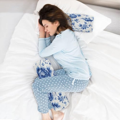Blue and White Peony Flowers Butterfly Neck Roll Pillow Bolster Round Health Memory Foam Long Cervical Cylinder Pillows with Removable Washable Cover for Body Bed Legs Back Yoga - color: Blue and White Peony Flowers Leaf