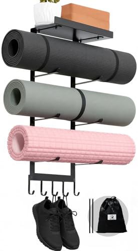 Slim Panda Yoga Mat Holder Wall Mount with Mesh Bag