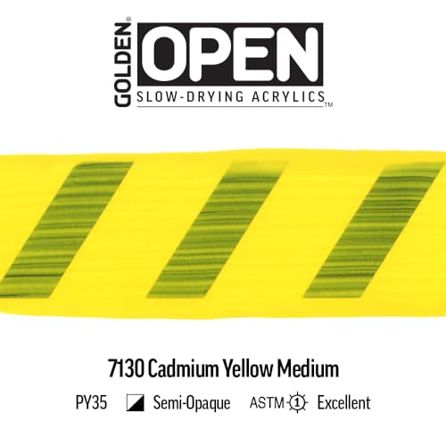 GOLDEN OPEN Slow-Drying Acrylics, Cadmium Yellow Medium, 5 fl oz. tube, Professional Acrylic Paint, Semi-Opaque - color: Cadmium Yellow Medium, size: 5 Fl Oz (Pack of 1)