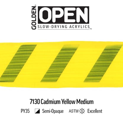 GOLDEN OPEN Slow-Drying Acrylics, Cadmium Yellow Medium, 5 fl oz. tube, Professional Acrylic Paint, Semi-Opaque - color: Cadmium Yellow Medium, size: 5 Fl Oz (Pack of 1)