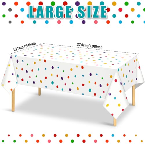 Mindsoft 3 Pcs White Rainbow Polka Dots Plastic Tablecloth Party | Disposable Table Covers for Birthday Wedding Celebration, Dalmatian Print Design, Easy Cleanup, Modern Art Decoration - color: White, style: Rainbow Polka Dots