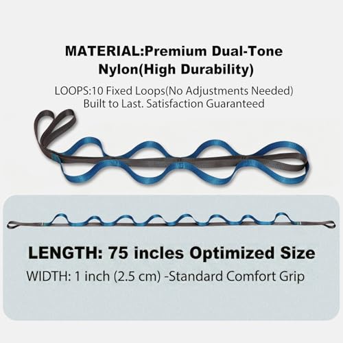 Acozycoo Stretching Strap with Loops for Leg Calf Back Physical Therapy | Non-Elastic Yoga Strap for Stretching,Stretch Band,Leg Lifter,Rehab,Knee,Hip,Pilates,Flexibility Training,Hamstring,Fascia - color: Blue
