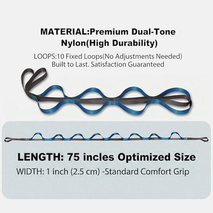 Acozycoo Stretching Strap with Loops for Leg Calf Back Physical Therapy | Non-Elastic Yoga Strap for Stretching,Stretch Band,Leg Lifter,Rehab,Knee,Hip,Pilates,Flexibility Training,Hamstring,Fascia - color: Blue