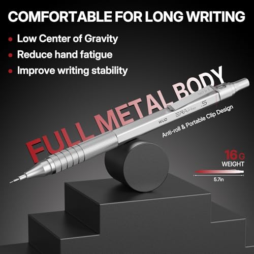 WUO Mechanical Pencil Set, 5 Pack Drafting Pencils 0.5/0.7/0.9/2.0/2.0mm | Mechanical drawing pencils, 432 lead refills, erasers/sharpeners for drafting, technical drawing, sketching, writing & art - color: Silver, size: 0.5/0.7/0.9/2.0