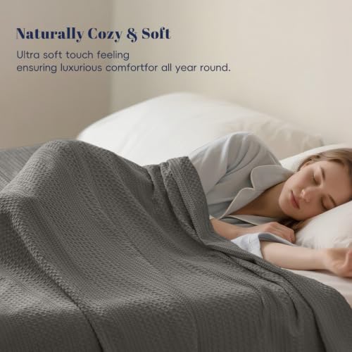 PHF Lightweight Waffle Weave Blanket Twin Size for Bed Grey 66"x90" - color: Grey, size: Twin(66"x90")