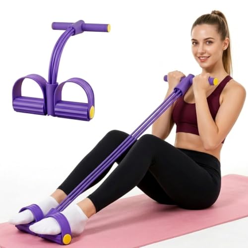 Pedal Resistance Band with Handle,4/6/8 Tubes Options,Full-Body Use - color: 4Tubes-Purple