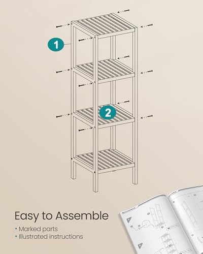 SONGMICS 4-Tier Bamboo Shelf, Freestanding Bathroom Storage Rack - color: Light Bamboo, size: 4 Tiers (13"D x 13"W x 38.6"H)