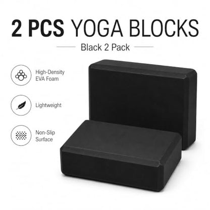 EXERZ Yoga Blocks 2 pack, Gym Blocks, Exercise Workout Fitness Bricks, Pilates Stretch Handstand Non-Slip - color: Black