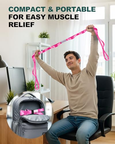 Trideer Non-Elastic Stretching Strap with Loops for Physical Therapy & Rehab, Knee Hip Leg ROM Post-Surgery, Yoga Strap for Stretching, Leg Lifter Strap Mobility Aid, Hamstring Calf Back - color: Pink/75"x1"