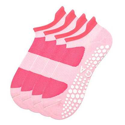 Busy Socks 2 Pack Women Ankle Non Slip Yoga Pilates Grip Socks with Cushion | Anti Skid Slipper Arch Support Socks for Barre Bikram Dance Trampoline Fitness Hospital Home Floor Walking Jogging Cardio - color: 2 Pairs Pink