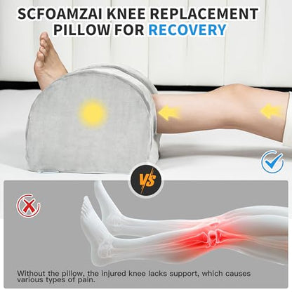 Knee Replacement Pillow for Recovery - Leg Elevation Pillow with Firm Foam for Post-Surgery Sleeping, Hip & Ankle Pain Relief & Swelling Reduction, Includes Washable Velvet Cover (Grey) - size: Single-Layer