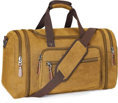 Sechunk Duffle Bag Canvas Leather Large Outdoor Shoulder Bag (yellow) - color: yellow