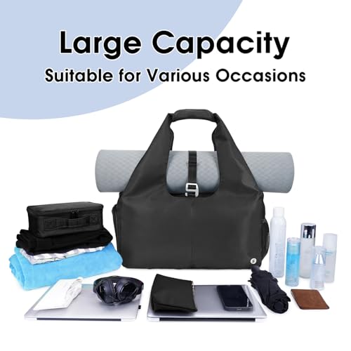 Sportsnew Tote Yoga Mat Gym Bag 20L Women W/Shoe Compartment Wet Dry Pocket - color: Black
