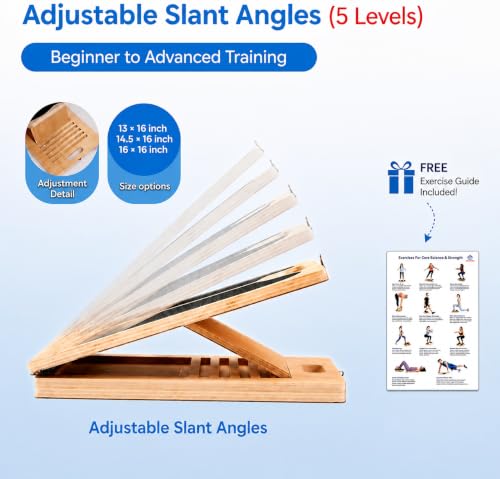 Slant Board for Exercise, 3-in-1 Wooden Calf Stretcher, Rocker Balance Board and 360° Wobble Board, 5 Adjustable Angles, Anti-Slip Surface, Training Poster Included - size: Large