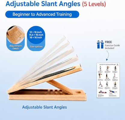 Slant Board for Exercise, 3-in-1 Wooden Calf Stretcher, Rocker Balance Board and 360° Wobble Board, 5 Adjustable Angles, Anti-Slip Surface, Training Poster Included - size: Large