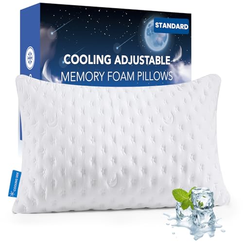KUCEY Cooling Side Sleeper Pillow for Neck and Shoulder Pain, Luxury Shredded Memory Foam Cool Bed Pillows for Sleeping Set of 1- Adjustable Standard Size- Washable Cover Original White - color: Original White, size: Standard (1 pack)