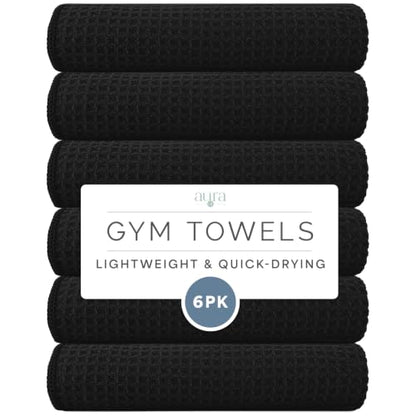 S&T INC. Microfiber Gym Towels, 6 Pack, 16" x 27" | Absorbent and Lightweight, Quick-Dry, Compact for Gym Bag, Yoga and Travel, Machine Washable - color: Honeycomb Black