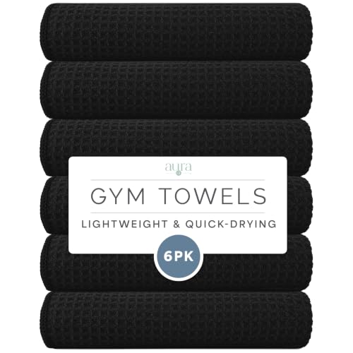 S&T INC. Microfiber Gym Towels, 6 Pack, 16" x 27" | Absorbent and Lightweight, Quick-Dry, Compact for Gym Bag, Yoga and Travel, Machine Washable - color: Honeycomb Black