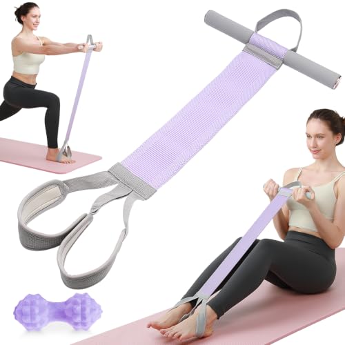 VICSKY Resistance Band with Handles & Foot Loops - 120lb Full-Body Yoga Exercise Band for Strength Training, Sit-Ups & Home Workout | Non-Slip, Break-Proof Fabric for Women Seniors - color: Purple