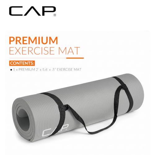 CAP Barbell 1/2-Inch High Density Exercise Yoga Mat with Strap | Multiple Options - color: Gray, style: Yoga Mat