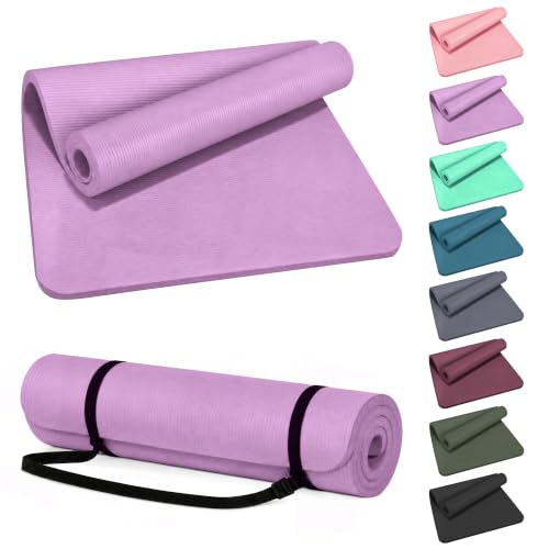 HULKFIT High Density Non Slip Yoga Mat, Extra Thick Exercise Mat with Carrying Strap, for Pilates, Fitness, Home Gym & Floor Workouts - Multiple Thickness & Multiple Color - color: Taro Purple, size: 71"L x 24"W x 0.5"Th