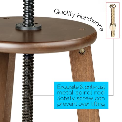 MEEDEN Walnut Drafting Stool with Solid Beech Wood, Height Adjustable Artist Studio Stool, Bar Stool, Office & Kitchen Stool, Perfect for Studio, Home Use, Bars | Up to 220 Lbs, German Beech Wood Drafting Chair, Perfect for Artists Studio, Home Use, Kitch
