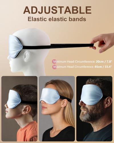 Silk Sleep Mask for Women and Men - Soft Lightweight Breathable Organic Mulberry Silk Blackout Lightproof Eye Mask with Adjustable Straps No Pressure for Travel Office Nap and Gifts (Light Blue) - color: Light Blue