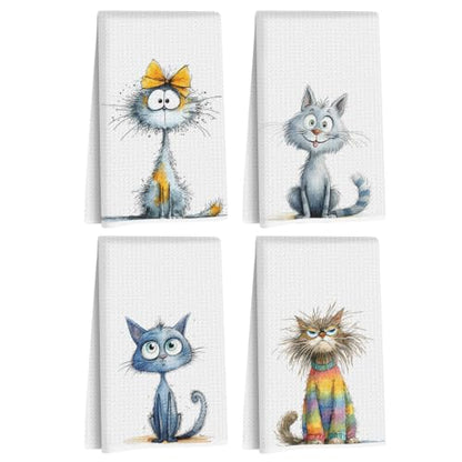 4 Pcs Funny Cat Kitchen Towels, Cute Cats Gifts Reusable Hand Towels-01 - color: Multi 1616