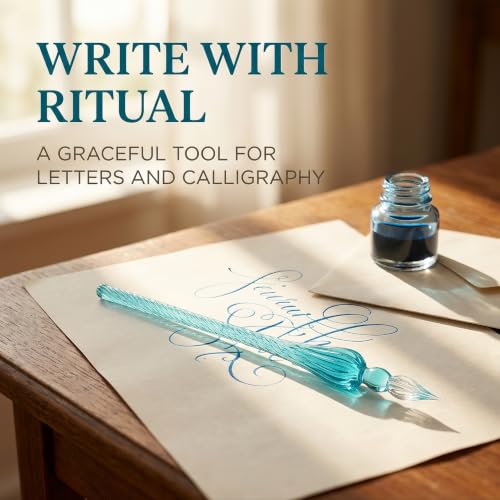 Peacock Blue Glass Dip Pen Vintage Glass Dip Dipping Pen Filling Ink Signature Calligraphy Fountain Pens Art Painting Writing Supplies Drawing Pens Drawing Media,1 Pc