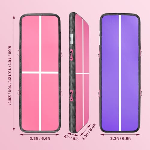 Inflatable Gymnastics Mat Air Tumble Track Tumbling Mats with Pump - color: Pink Purple, size: 10ft*5ft*6inch(3m*1.5m*15cm)