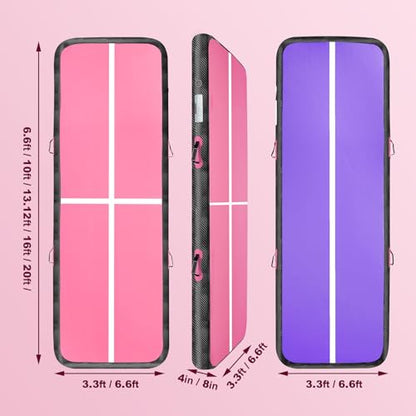 Inflatable Gymnastics Mat Air Tumble Track Tumbling Mats with Pump - color: Pink Purple, size: 10ft*5ft*6inch(3m*1.5m*15cm)