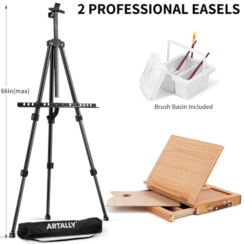 187Pcs Professional All-in-One Art Painting Kit with Aluminum & Beech Wood Easel, 96 Acrylic, Watercolor & Oil Paint Set, Complete Art Supplies Painting Set for Adults, Artists, Beginners