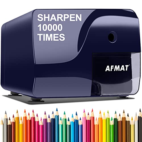 AFMAT Electric Pencil Sharpener Heavy Duty, Colored Pencil Sharpners for 6-8mm Pencils, Fast Sharpen in 3-5s, 3 Sharpness Setting, 10,000+ Sharpenings for Classroom, School, Home, Blue PS107