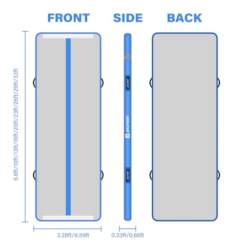 AKSPORT Inflatable Gymnatsics Mat Tumble Track 10ft 13ft 16ft 20ft 23ft Air Tumbling Mat with Air Pump for Home Use/Training/Cheerleading/Yoga - color: Blue, size: 13ftx3.3ftx4inch