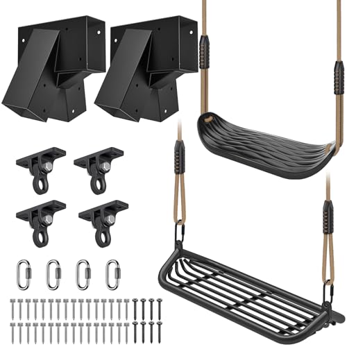 Dolibest Heavy Duty Swing Set Kit – Reinforced A-Frame Brackets & 4 Hangers, DIY Swing Set Hardware Kit for Backyard Garden - color: A: 2 Black Frame Bracket+4 Swing Hanger+2 Swing Seat