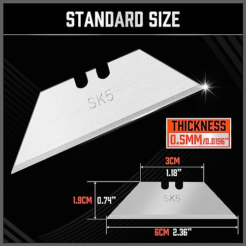 HORUSDY Pack Of 100 Utility Knife Blades, Box Cutter Blades Replacement with Dispenser, SK5 Carbon Steel