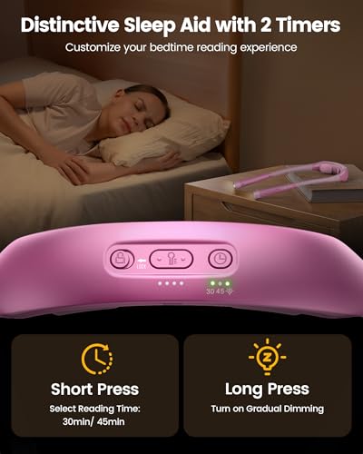 Glocusent Neck Light with Timer, 100 Hours Book Light for Bedtime Reading | Neck Reading Light, 3-Color, 5 Brightness, Bendable, Ergonomic, 1600mAh, Rechargeable, Eye Care, Sleep Aid, Travel Lock, Gift - color: Pink