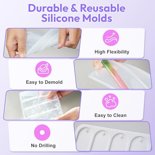 Bookmarks Resin Silicone Molds Kit with 2 Stickers, 20 Pcs Bookmark Tassels | Set of 3 Epoxy Resin Bookmark Molds Casting Molds for DIY book mark Craft Making