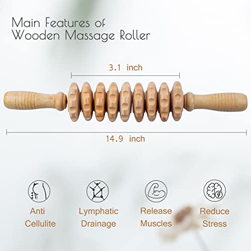 Wooden Massage Roller for Body Shaping, Wood Therapy Roller with 9 Rotating Rollers, Anti-Cellulite Body Sculpting Massage Tool for Muscle Relaxation